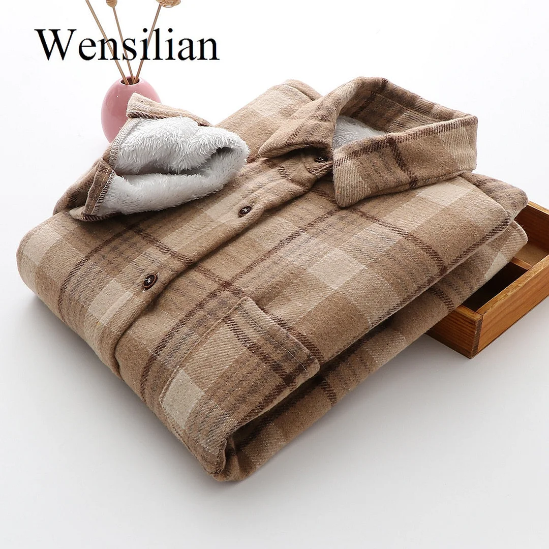 Thick Velvet Plaid Shirts Women Winter 2021 Fashion Warm Fleece Blouses Tops Ladies Casual Shirt Jacket Long Sleeve Femme Blusas