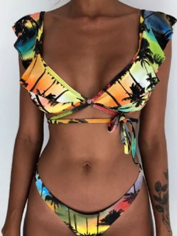 Falbala Plain&Printed Bikinis Swimwear