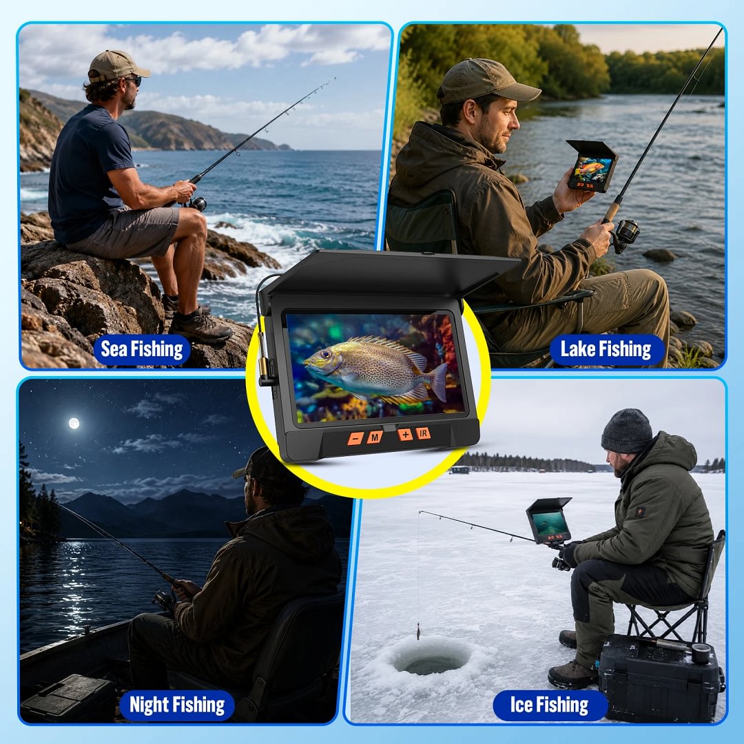 BEBANG 7" IPS Underwater Fishing Camera, 10MP 220&deg; Fish Finder with 12 IR Lights, 10000mAh Battery, 66FT Cable Reel, IP68 Waterproof for Ice, Lake & Boat Fishing