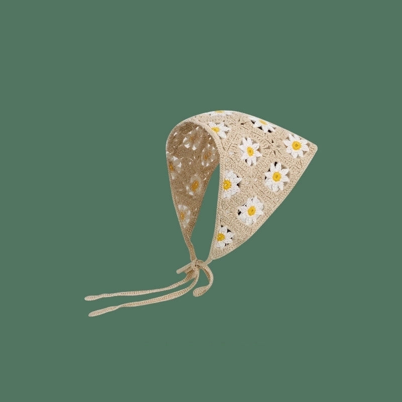 Sweet Handmade Mushroom Strawberry Crocheted Scarf French Triangle Scarf Closed Toe Women’s Net Red Knitted Hair Band Headband