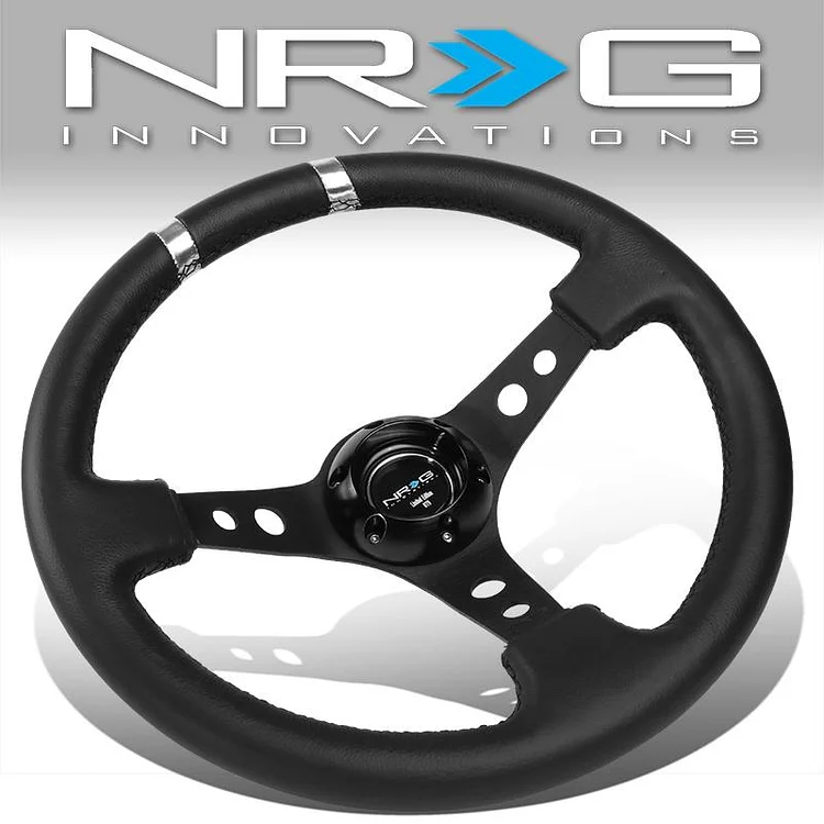 350mm 3 in. Deep Dish Leather Grip Steering Wheel - Aluminum - RST-016R-SL