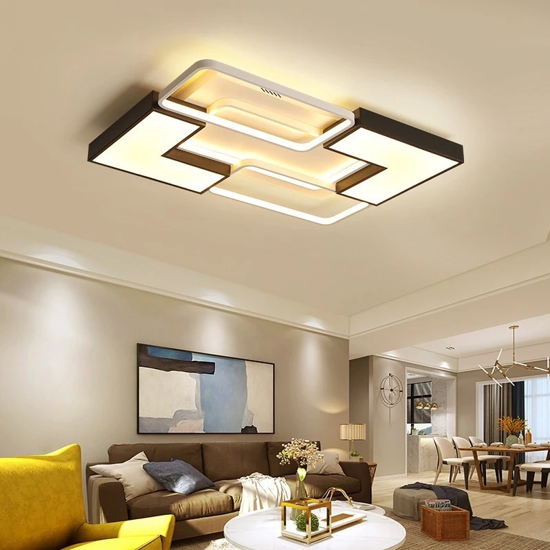 Modern LED Ceiling Lamp With Remote Control White With Black Body Dimmable With Warm Or Cool White Lights Home Fixture