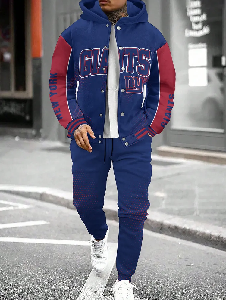 New York Giants  2026  New Design Hooded Jacket With Drawstring Waistband Joggers 2pcs Set