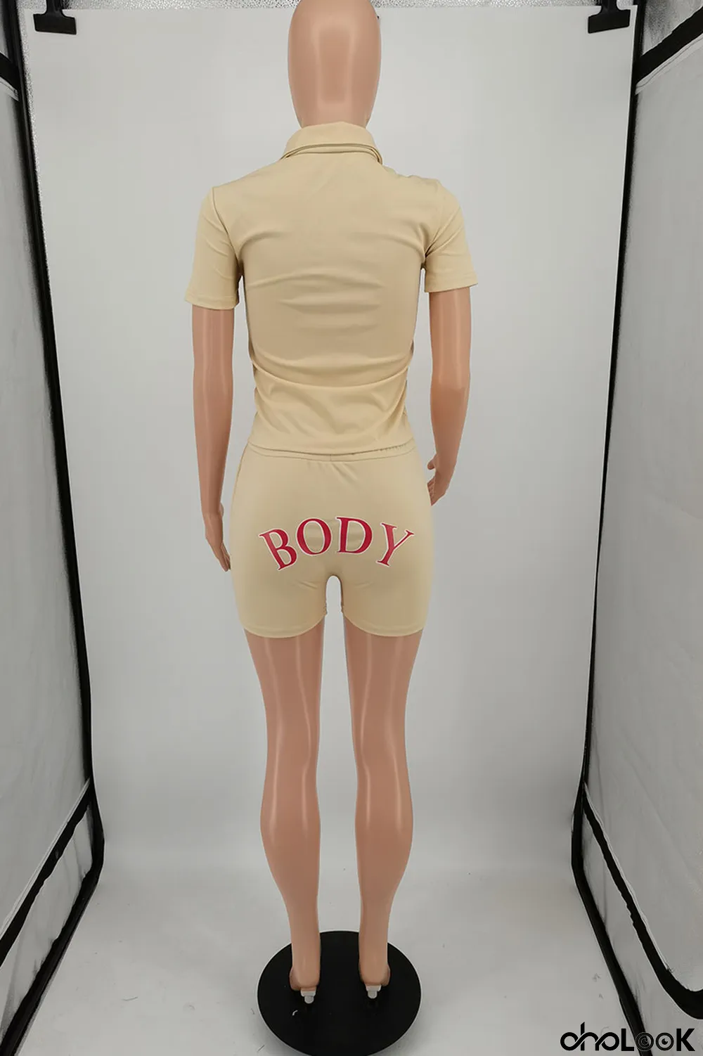 Water Blue Casual Print Letter Turndown Collar Short Sleeve Two Pieces