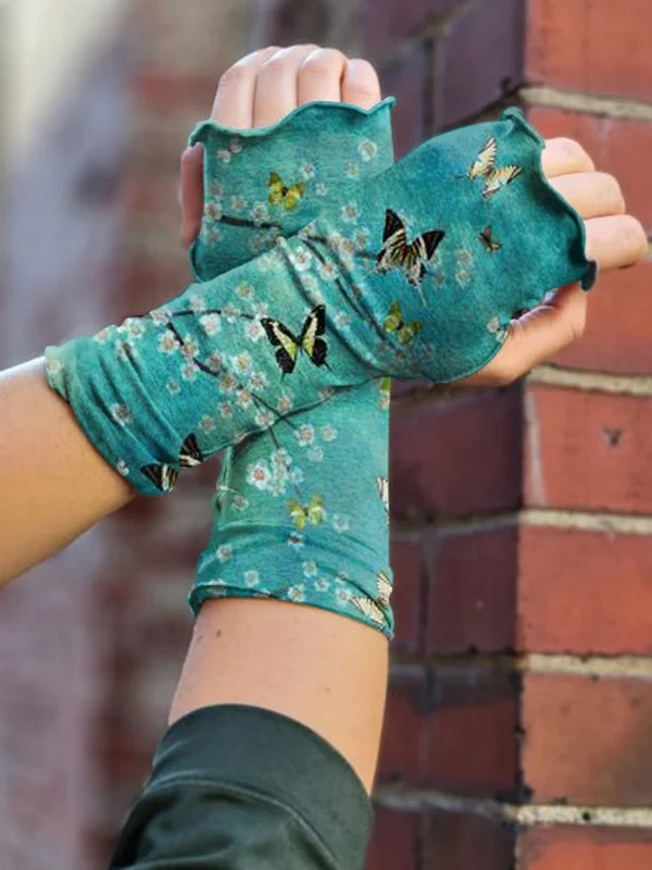 Retro butterfly sleeve decoration fingerless sleeve gloves sun protection