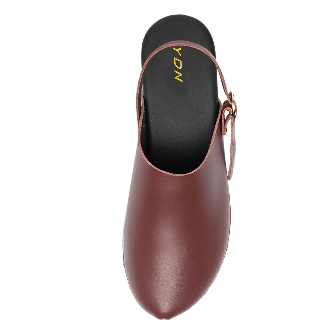 Maroon Closed Toe Studded Platform Chunky Heel Slingback Pumps