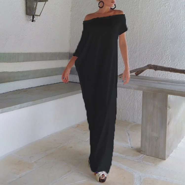 Casual Solid Color One Shoulder Maxi Dress