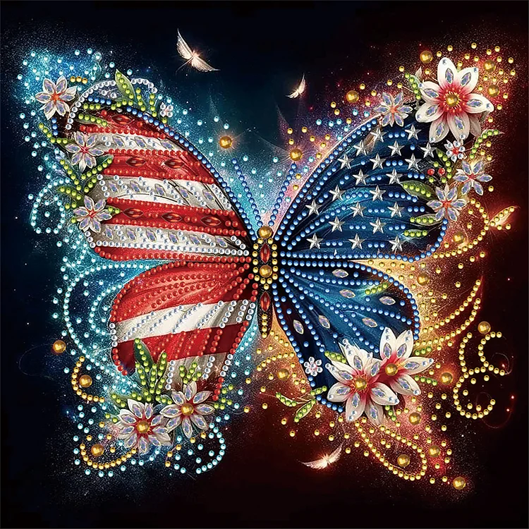 Independence Day Flag Butterfly 30*30cm (Canvas) Special Shaped Drill Diamond Painting gbfke