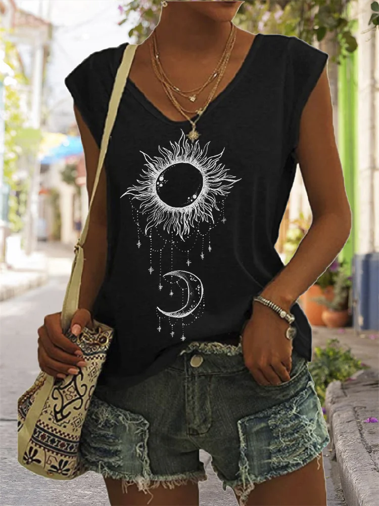 Wearshes Sun & Moon Totem V Neck Tank Top