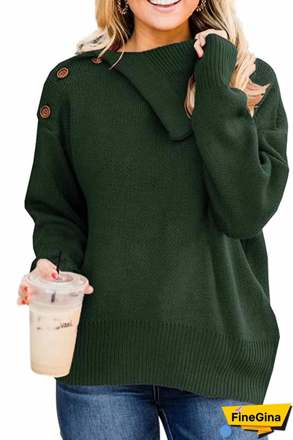Casual Solid Color Button Knitted Sweater（4 colors）