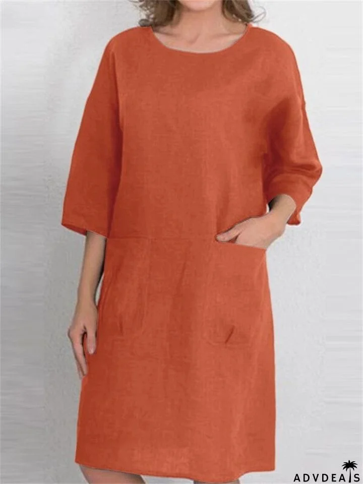 Women's Simple Crewneck Half Sleeve Solid Color Dresses