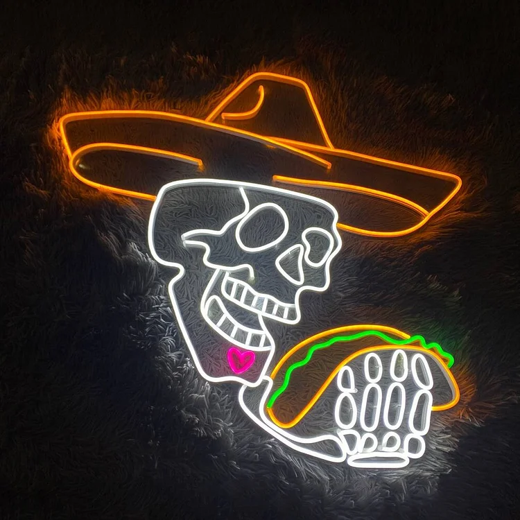 Skull and Tacos Neon Sign Skull and Tacos Led Sign Skull and Tacos Led Signs Custom Neon Sign Tacos Led Lights, Wall Decor Neon Sign