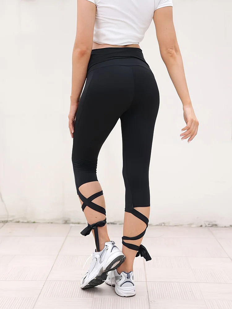 High-Waist Maternity Yoga Leggings - Comfortable & Stretchy Knit Fabric, 7/8 Length, Tummy Control With Lace-Up Detail, Perfect For Summer Yoga & Pregnancy Wear, Yoga Pants For Maternity