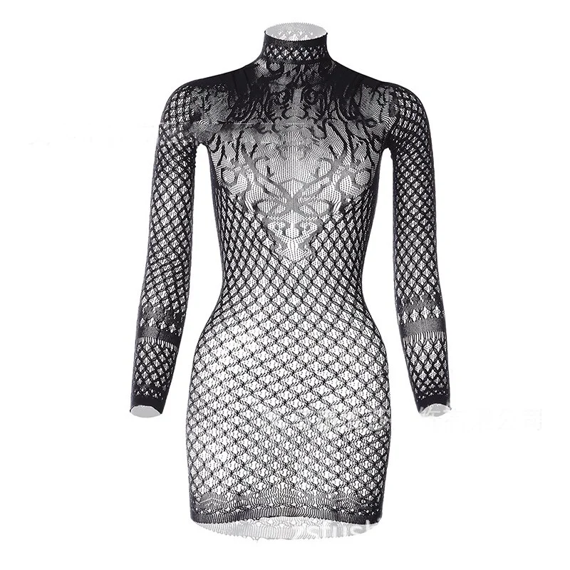 fashion Women Fishnet Halter Backless Dress Low Cut Tight Pencil Cute Dress Mini Dress Night Club Dance Dress Beatchwear Lingerie