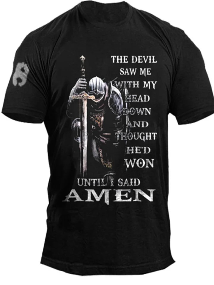 Men's T shirt Tee Graphic Tee Faith Cotton Blend T Shirts Letter Templars Prints Crew Neck Black Blue Army Green Gray Casual Daily Short Sleeve Print Clothing Apparel Vintage Fashion Classic-Cosfine