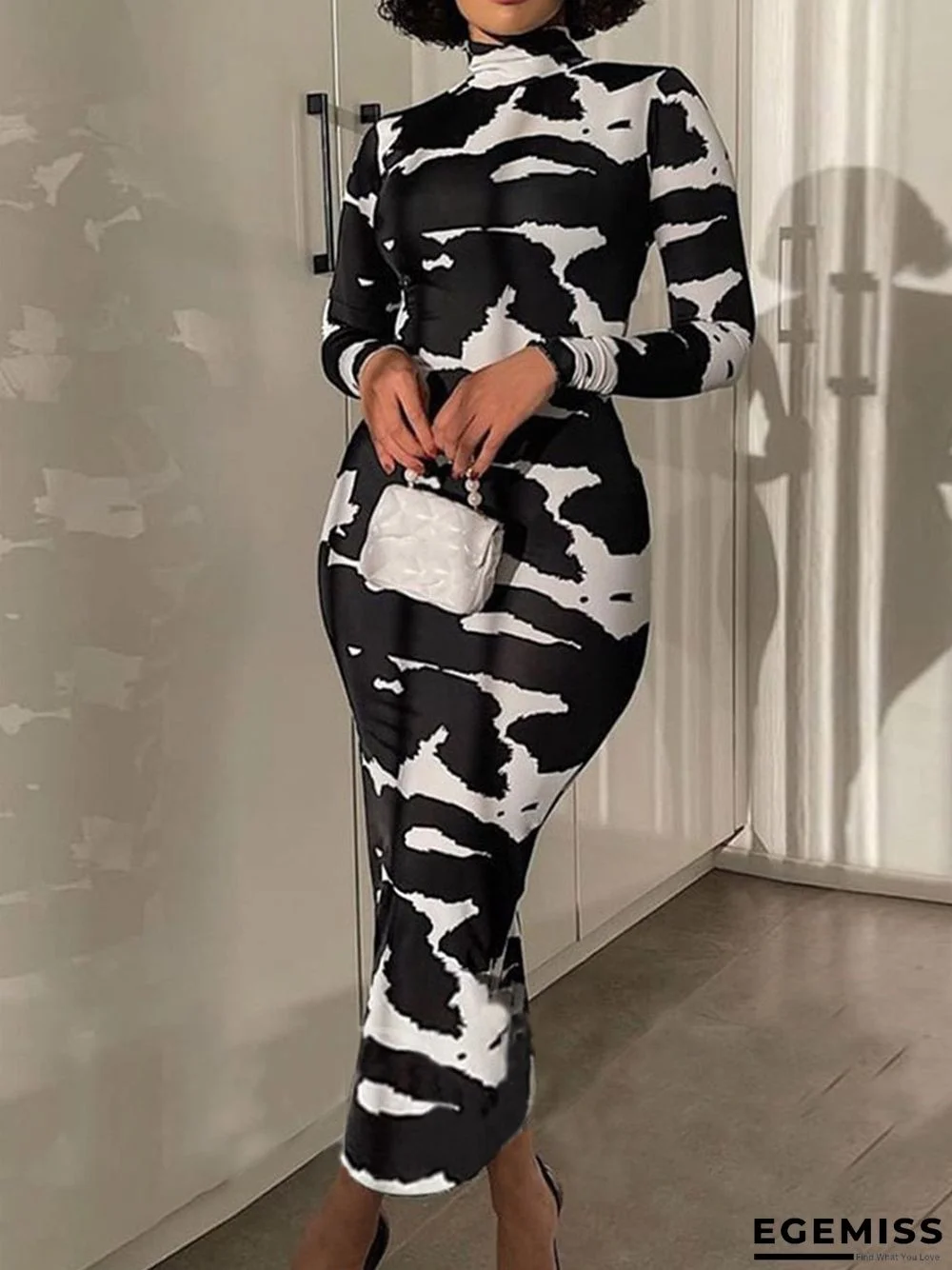 Printed Sheath Long Sleeve Dress | EGEMISS