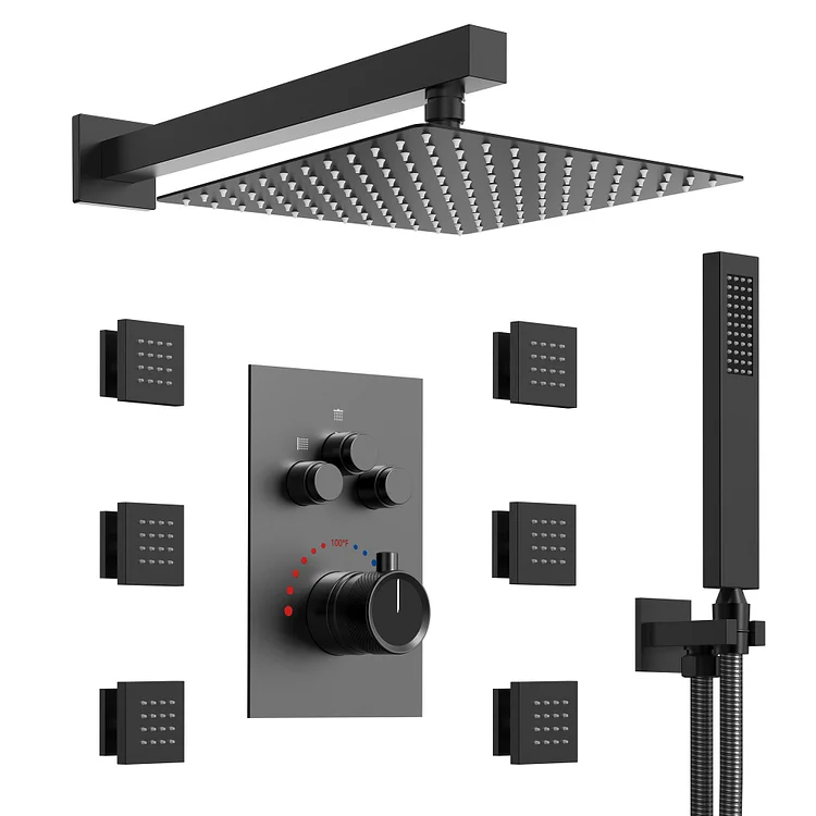 EVERSTEIN Wall-Mounted 12-Inch Rainfall Shower System in Matte Black SFS1003-BK12