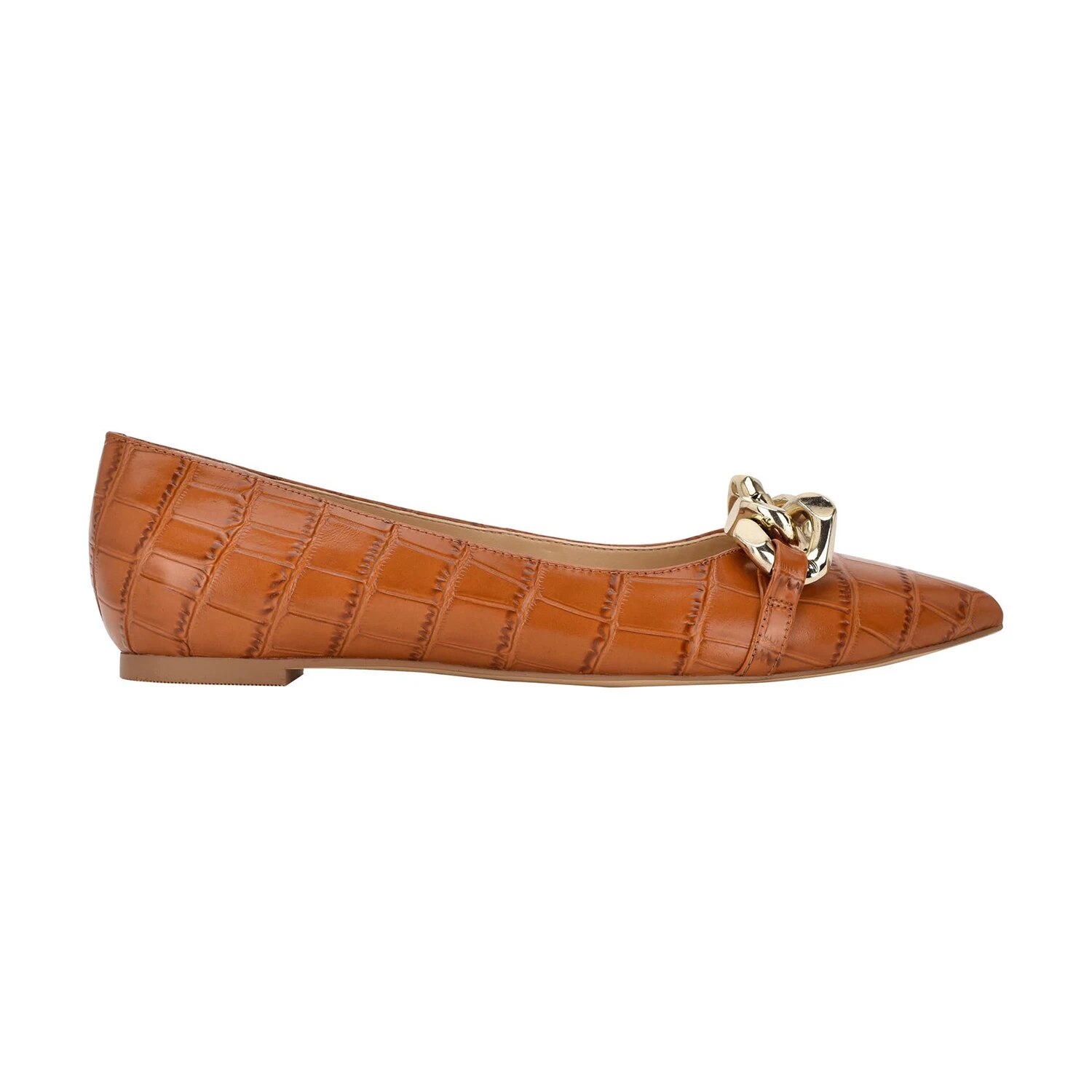 TAAFO Crocodile Embossed Metal Chain Women's Flats Pointed Toe Party Ladies Shoes Large Size 41 43