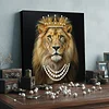 DIY Pearl Painting Crown Lion for Home Wall Decor with Frame(25x25cm)