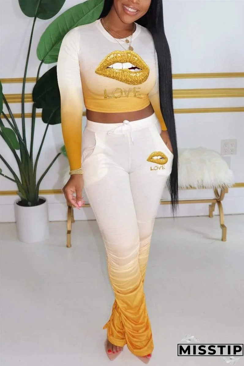 Fashion Gradual Change Lips Printed Set