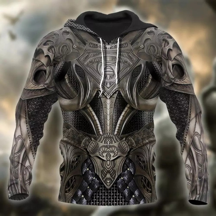 3D Printed Medieval Armor Style Hoodie - Vintage Knight Design with Intricate Patterns
