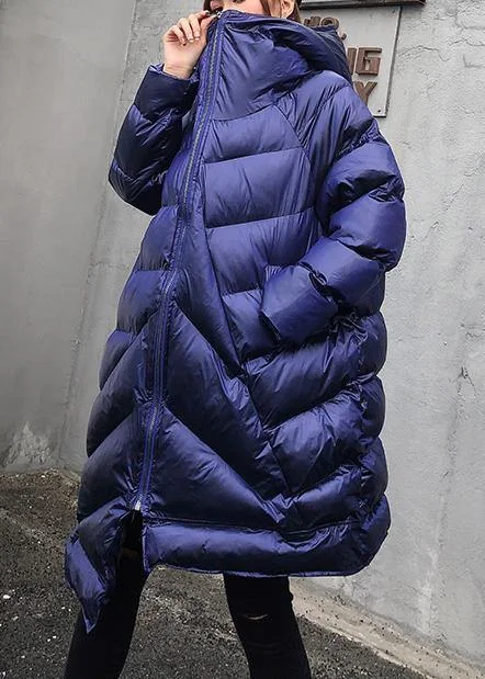 Elegant plus size clothing winter coats blue hooded zippered women parka