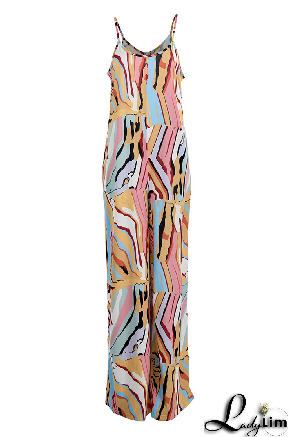 Yellow Sexy Casual Print Backless Spaghetti Strap Regular Jumpsuits