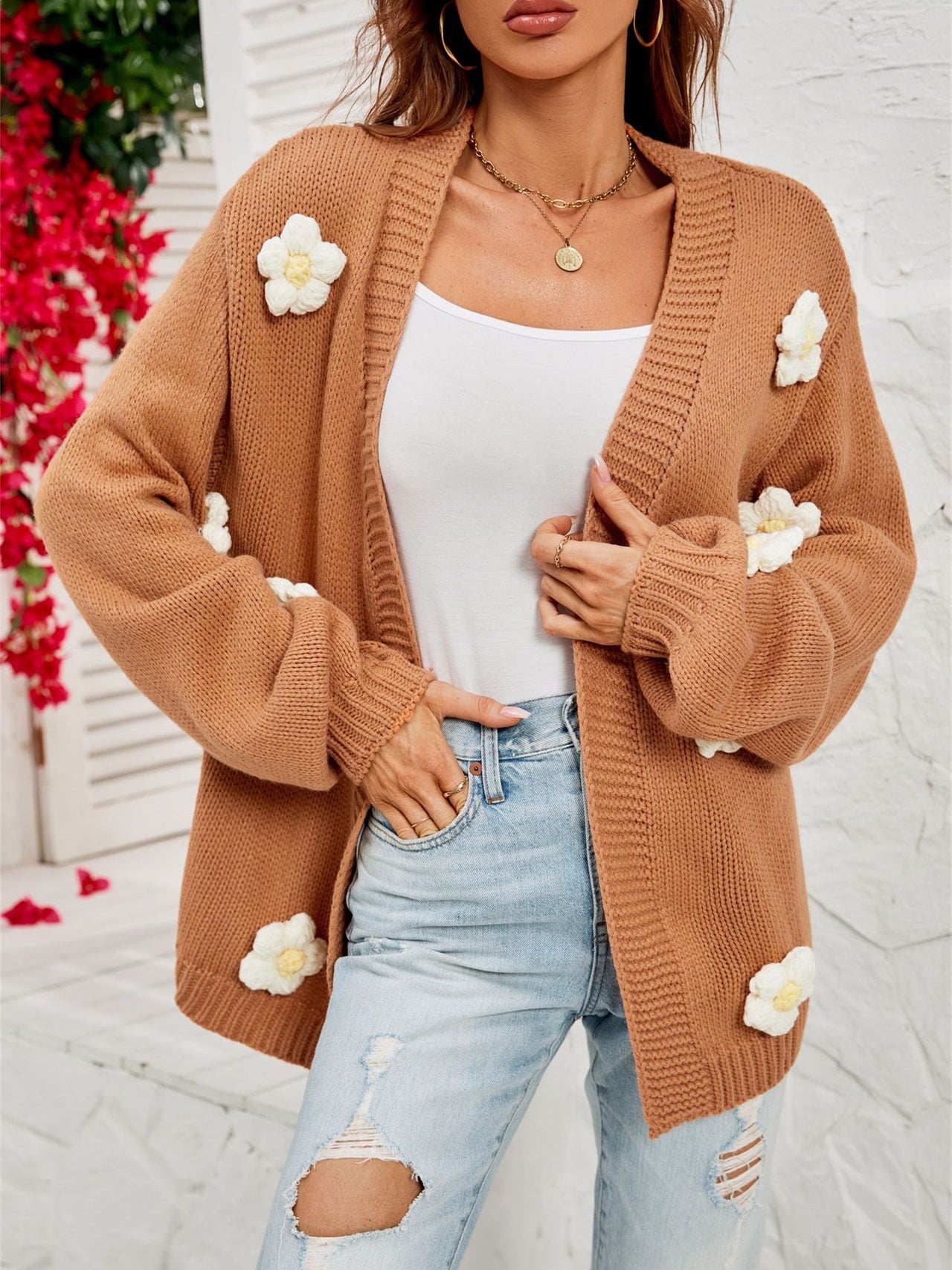 Women Long Sleeve V-neck Graphic Floral Printed Top