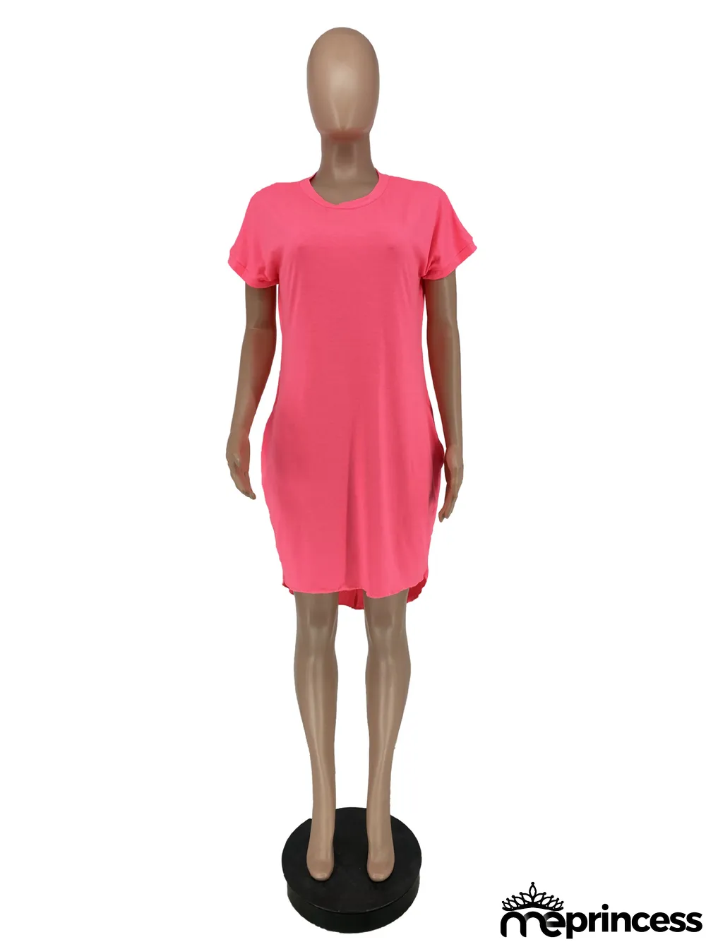 Solid Color Pocket Short Front and Back Long Irregular Dress