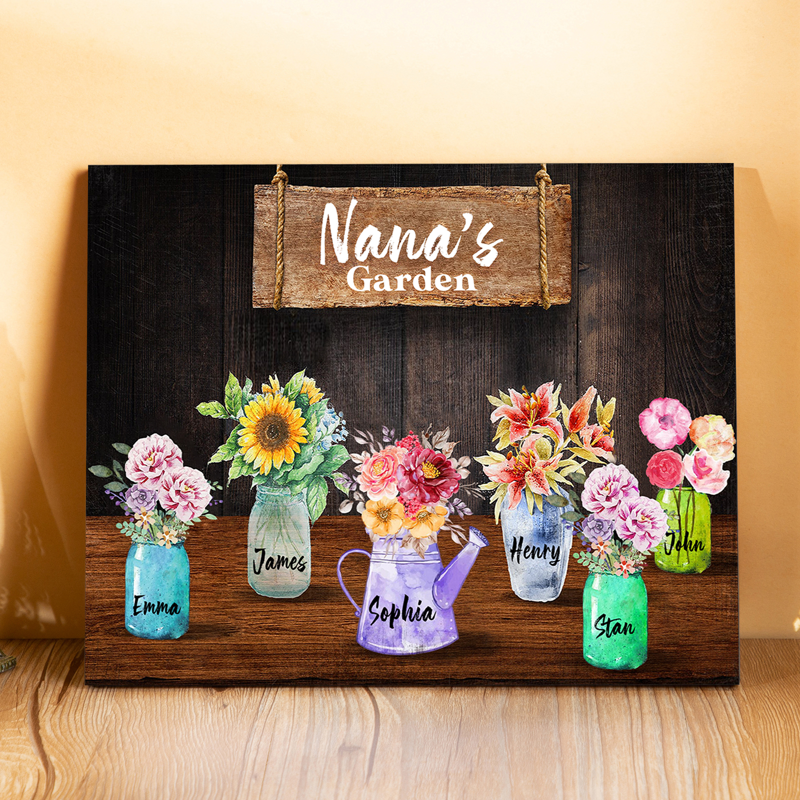 Personalized Flower Wall Art Frame Custom 6 Names Frame Nana's Garden ...