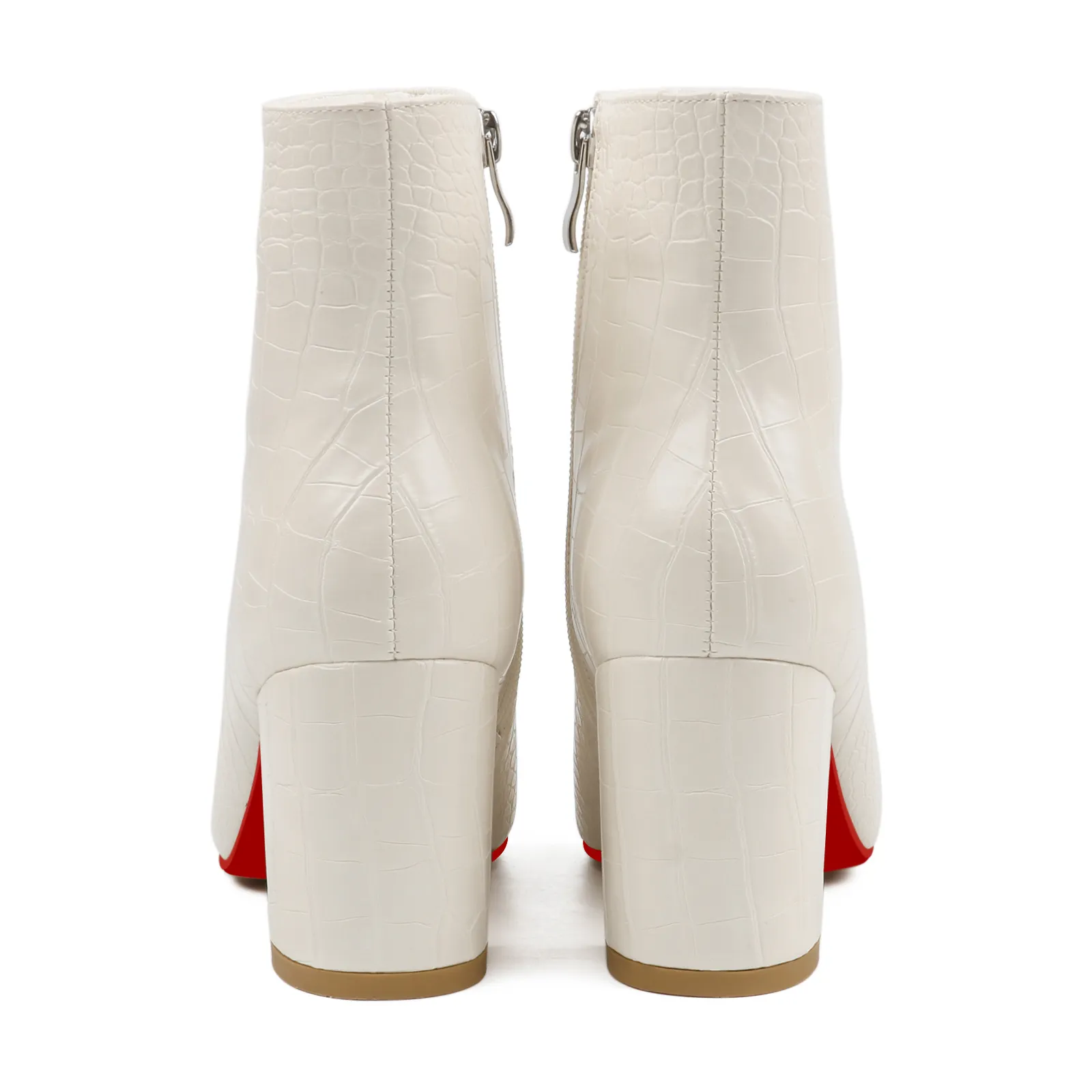 75mm Women's Zipper Pointed Toe Red Bottom Chunky Heel Ankle Boots-vocosishoes