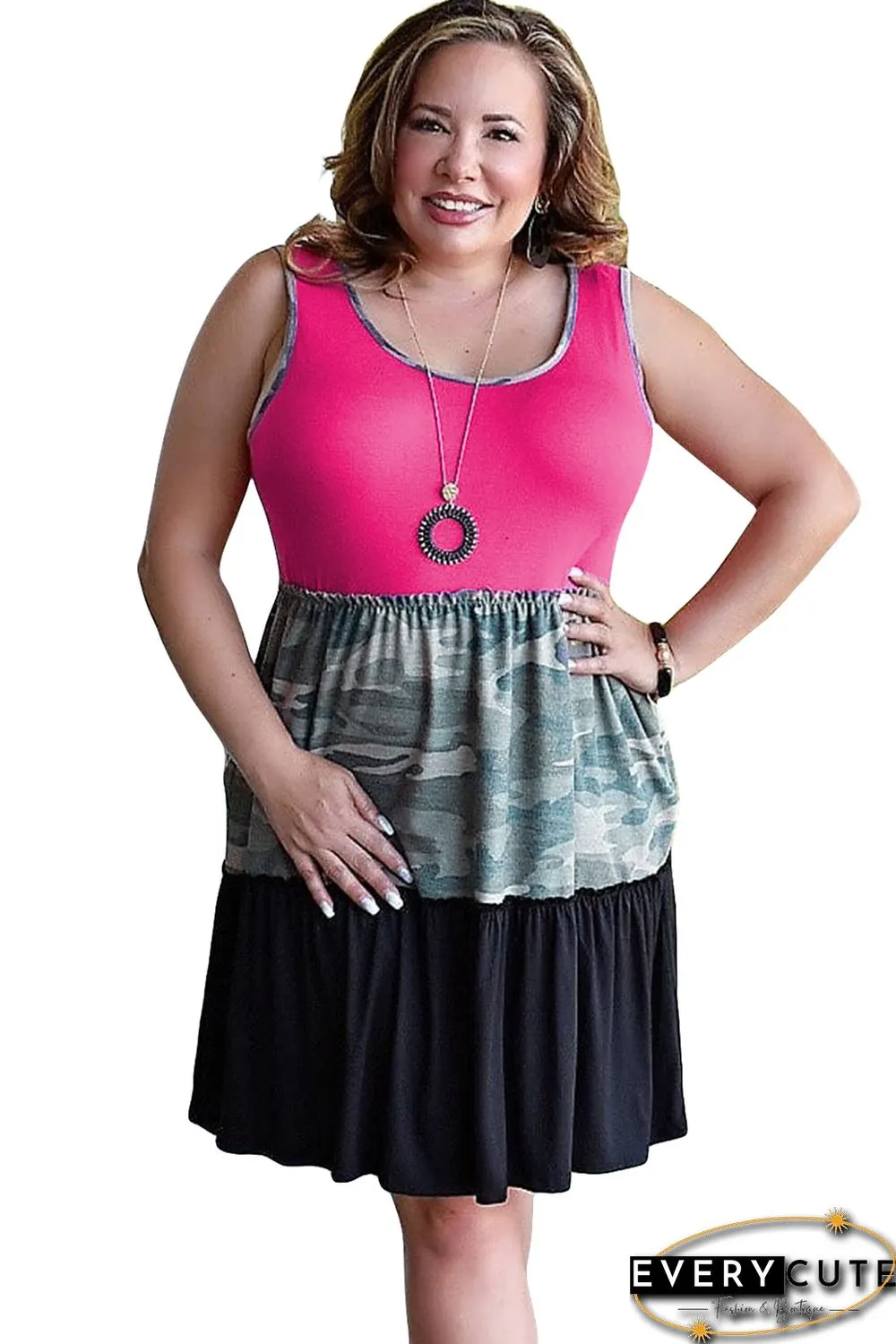 Plus Size Camo Colorblock Patchwork Sleeveless Dress