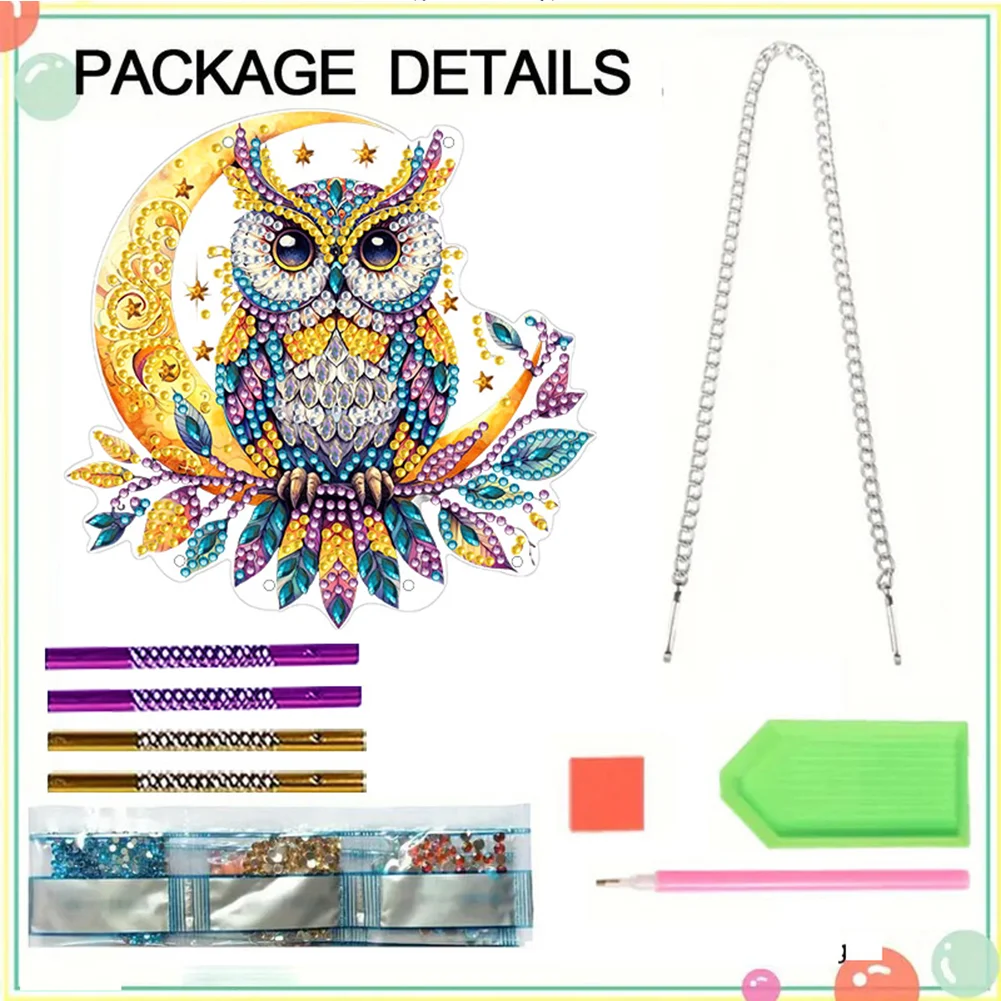 DIY Owl Double Sided Acrylic Special Shape Diamond Painting Wind Chime