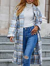 Stylish Plain Striped Notched Collar Long Sleeves Loose Woolen Outerwear