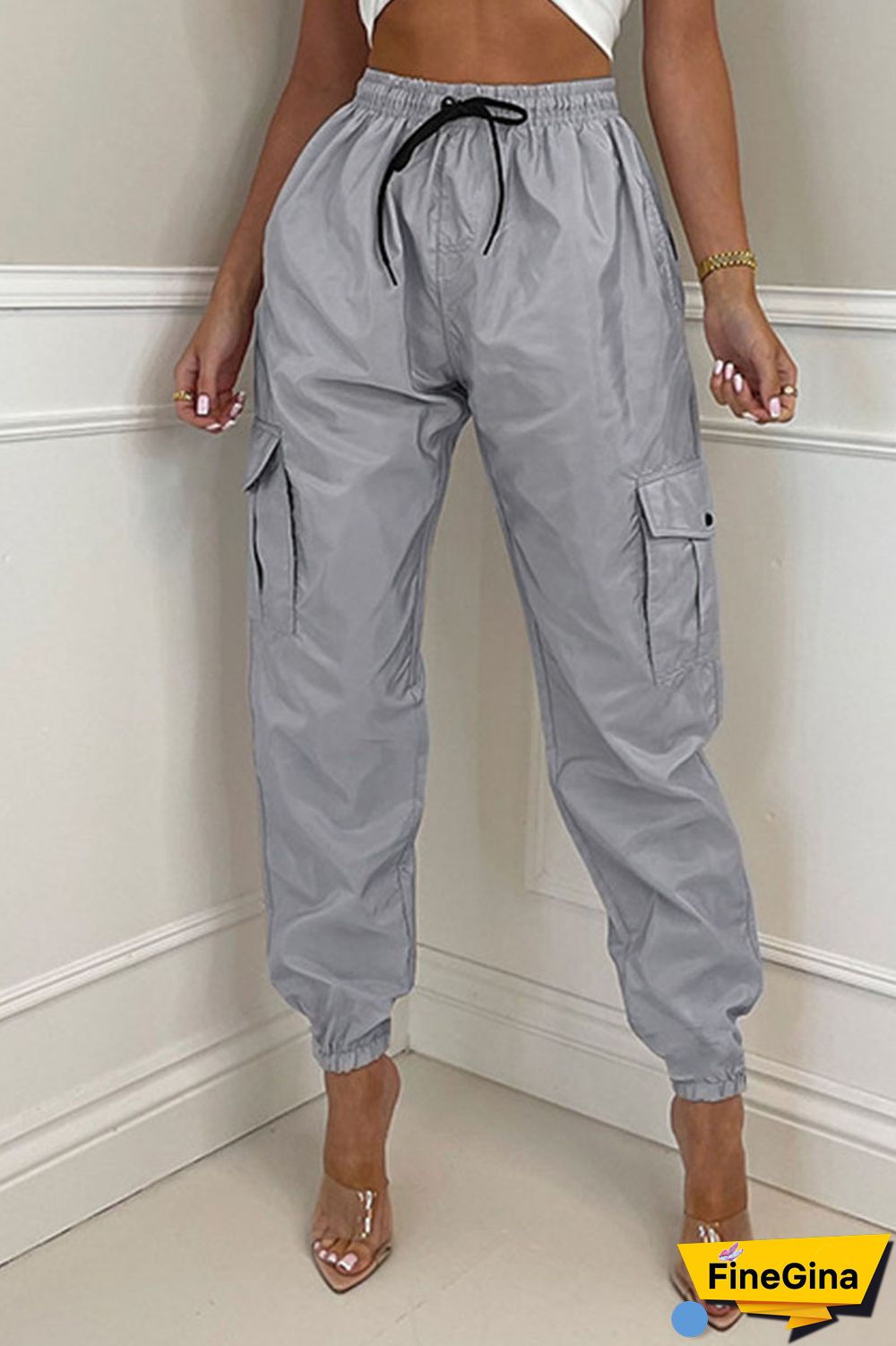 Earth Yellow Casual Street Solid Patchwork Pocket Regular High Waist Pencil Solid Color Bottoms