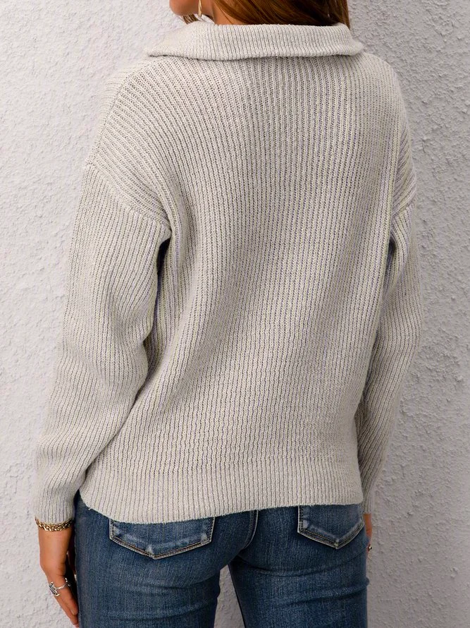 Plus Size Long Sleeve Plain V Neck Casual Sweater