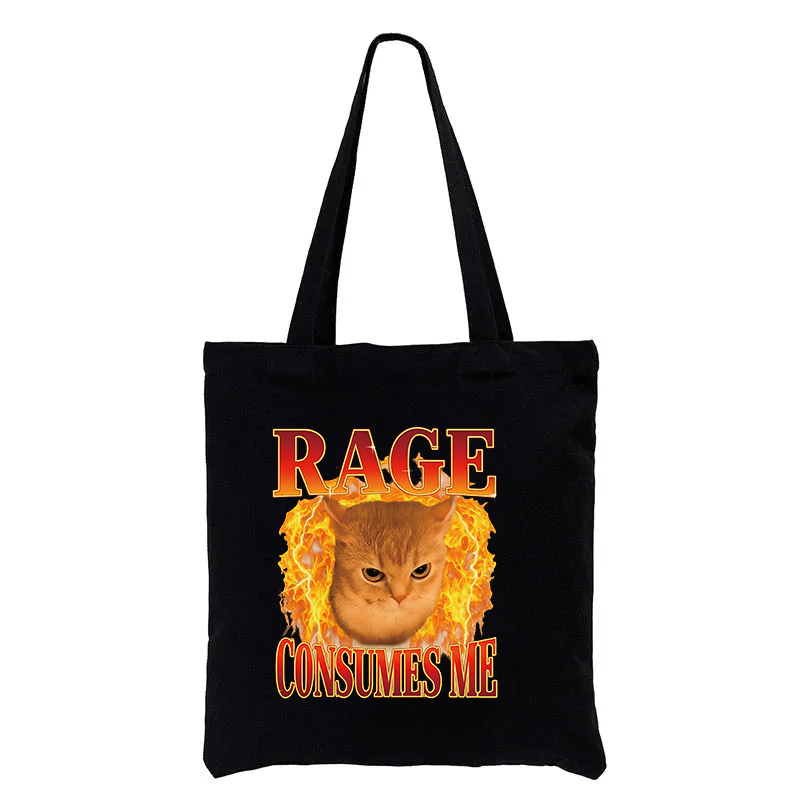 Comstylish Rage Consumes Me Edgy Funny Cat Meme Tote Bag