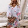 Youthful 3/4 Sleeve Floral Print Mini Dress