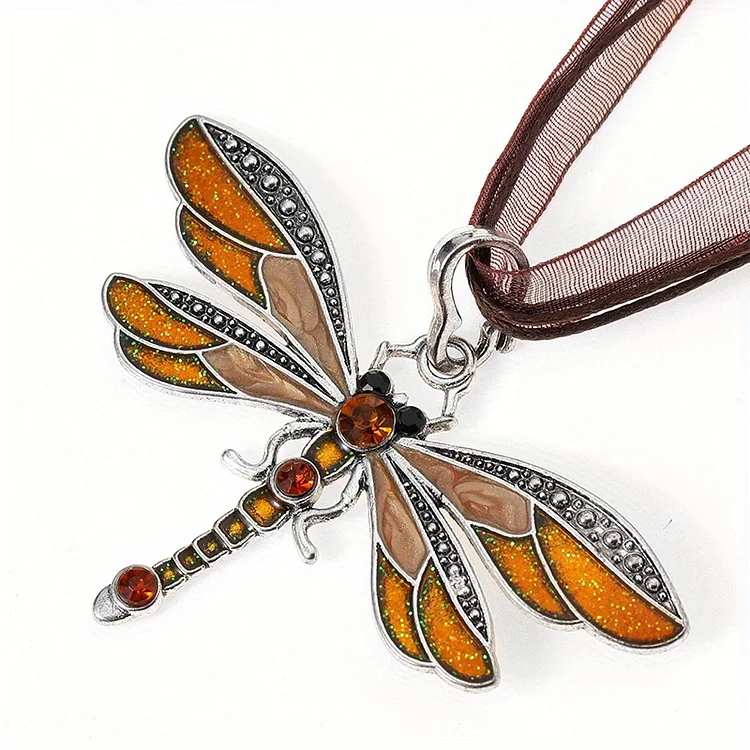 Women's Crystal Dragonfly Ribbon Casual Pendant Necklace For Women Jewelry Gifts VangoghDress