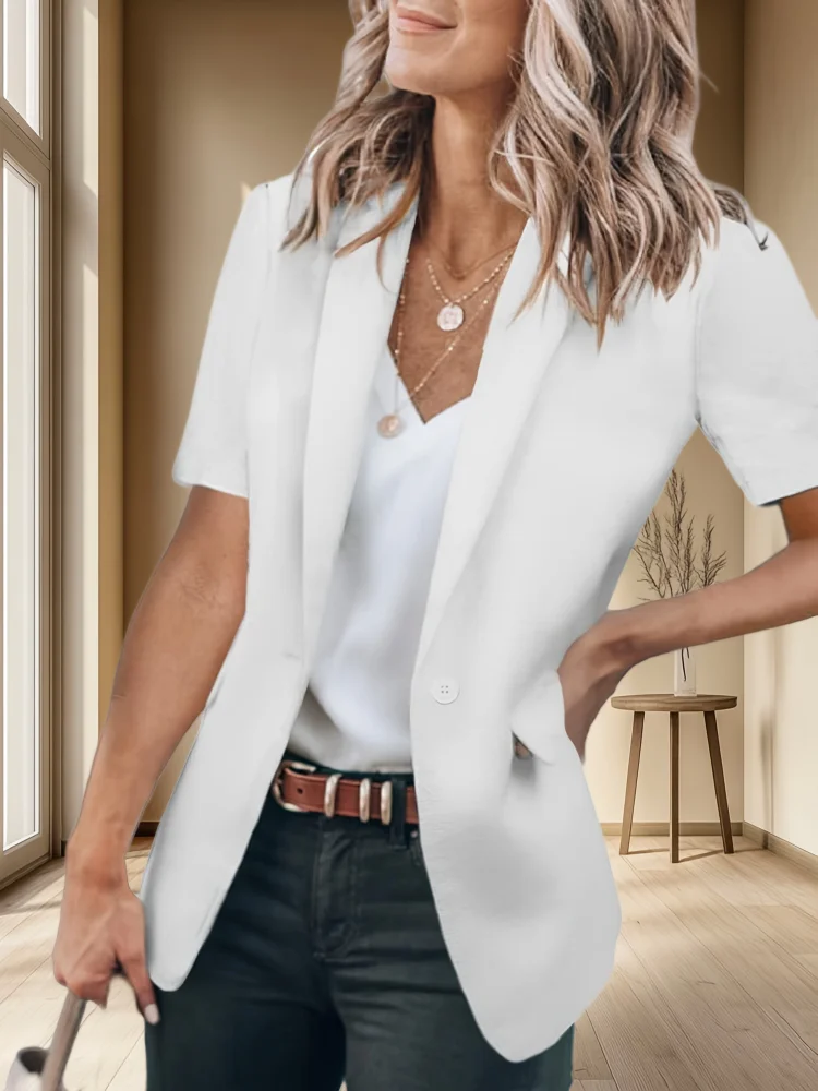Women's White Blazer - Office To Party Jacket, Machine Washable H-Silhouette Professional Casual Coat For Everyday & Formal Events, Versatile Layering, Lapel Collar, Lightweight Fabric, Stylish Outerwear, Business Casual