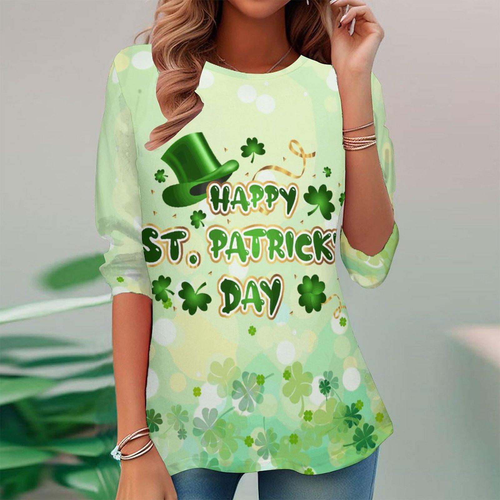 Women Long Sleeve V-neck Graphic Floral Printed Top