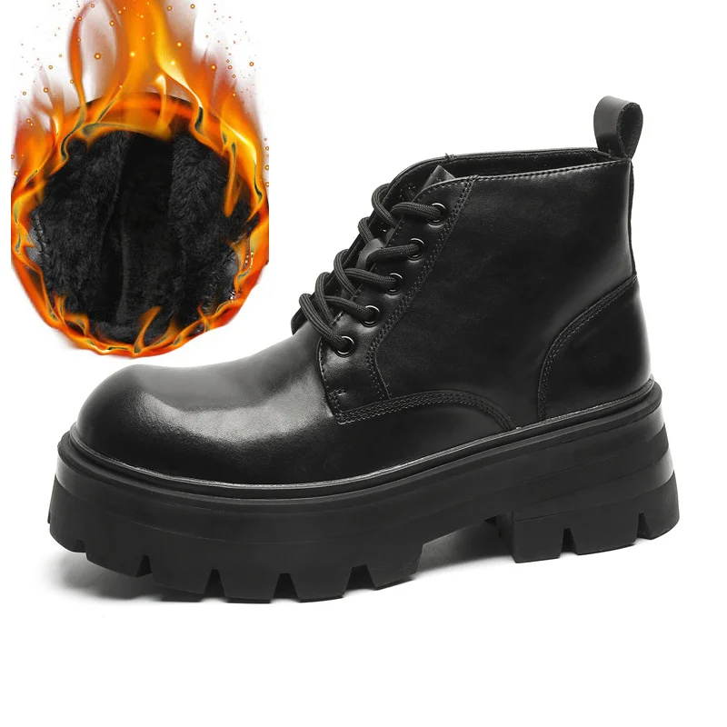 Qengg Qengg Boots Men In Autumn And Winter Increased Tooling Locomotive Wind Super Fire Leather Boots Big Head Advanced Sense Ankle Boots 9133-Y