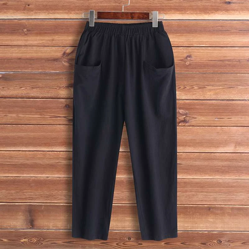 Vintage Solid Trousers Women's Summer Harem Pants 2022 ZANZEA Casual Elastic Waist Long Pantalon Female Linen Palazzo Turnip