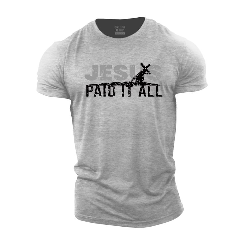 Cotton Jesus Paid It All Graphic Men's T-shirts tacday