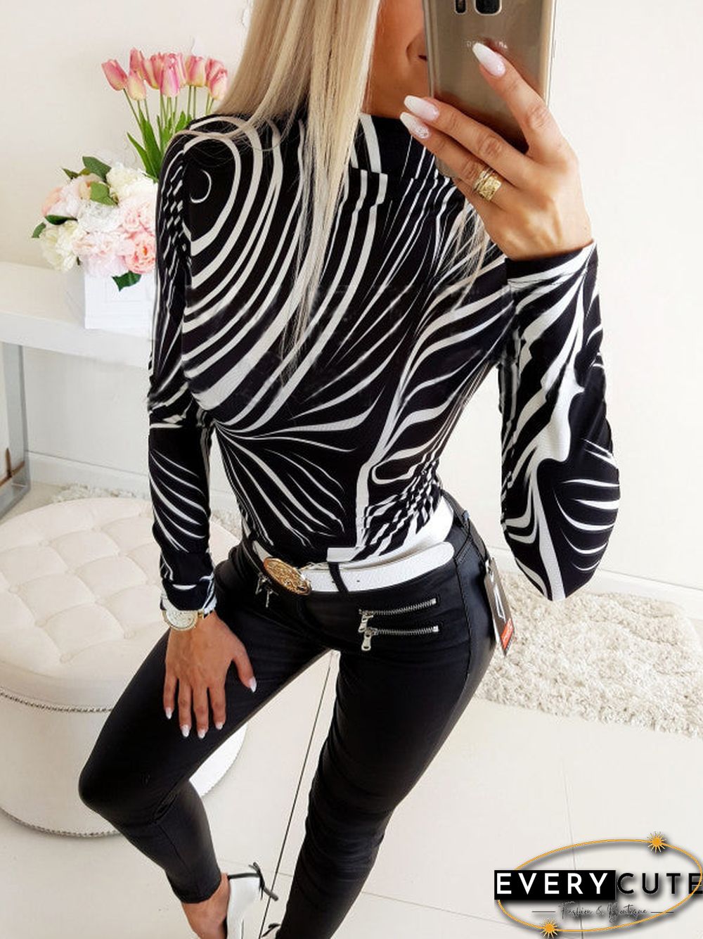 Long Sleeve Round Neck Bodycon Slim Tops