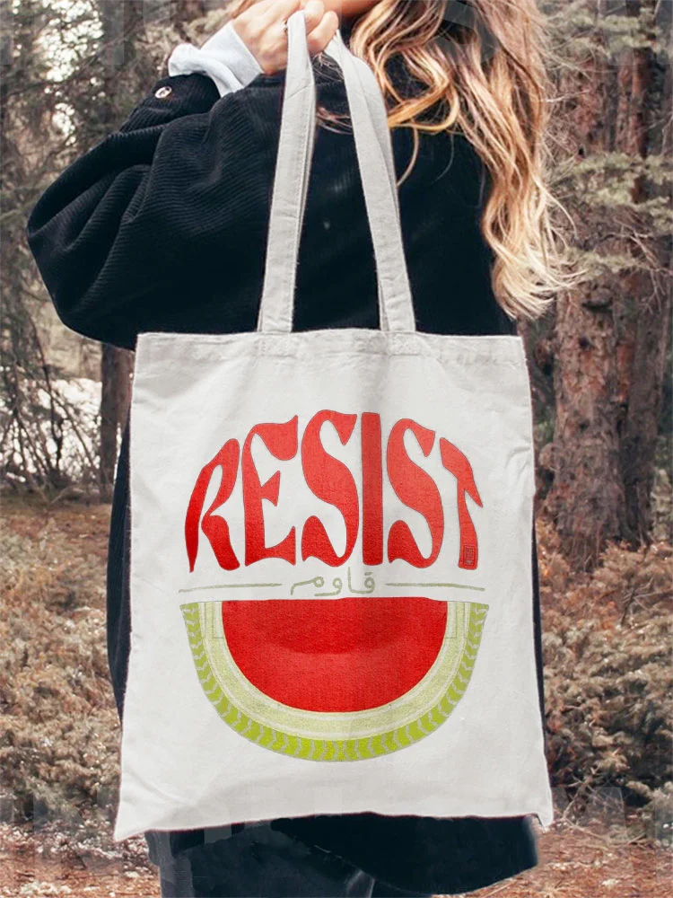 Watermelon Resist Print Washed Canvas Bag