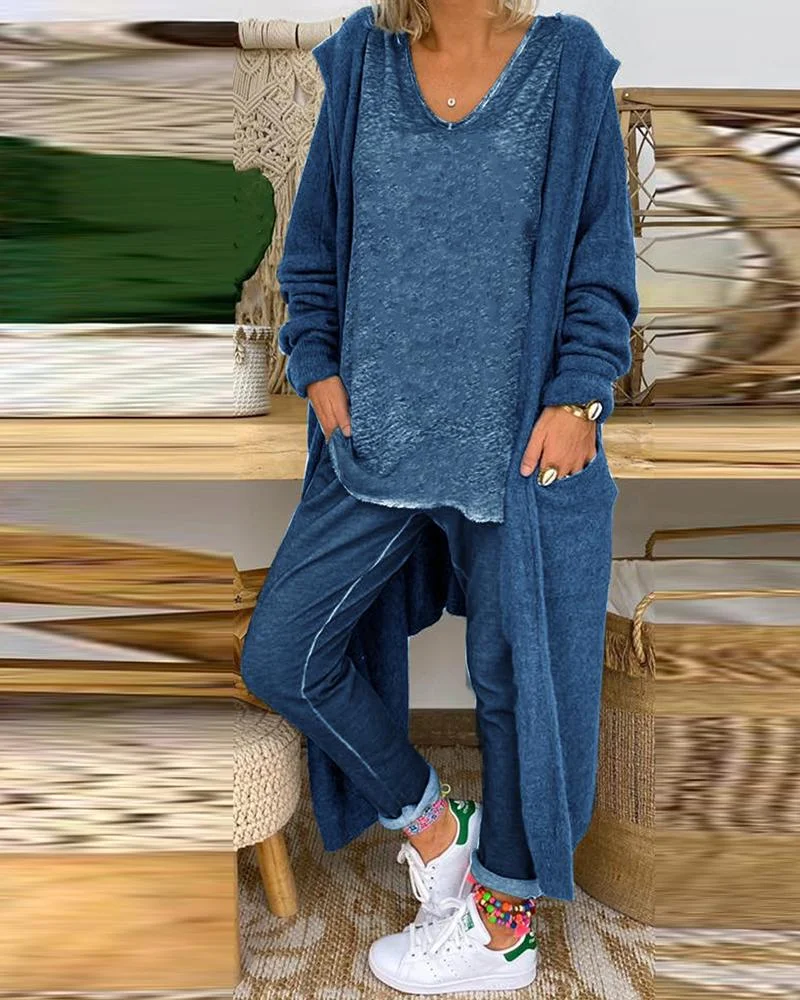 【50% OFF】Simple Casual Loose V-neck Blouse Pants Jacket Three-piece Suit