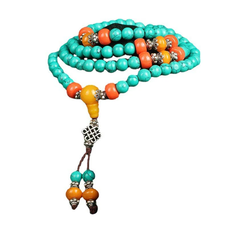 Tibetan Turquoise Amber 108 Beads Protection Bracelet