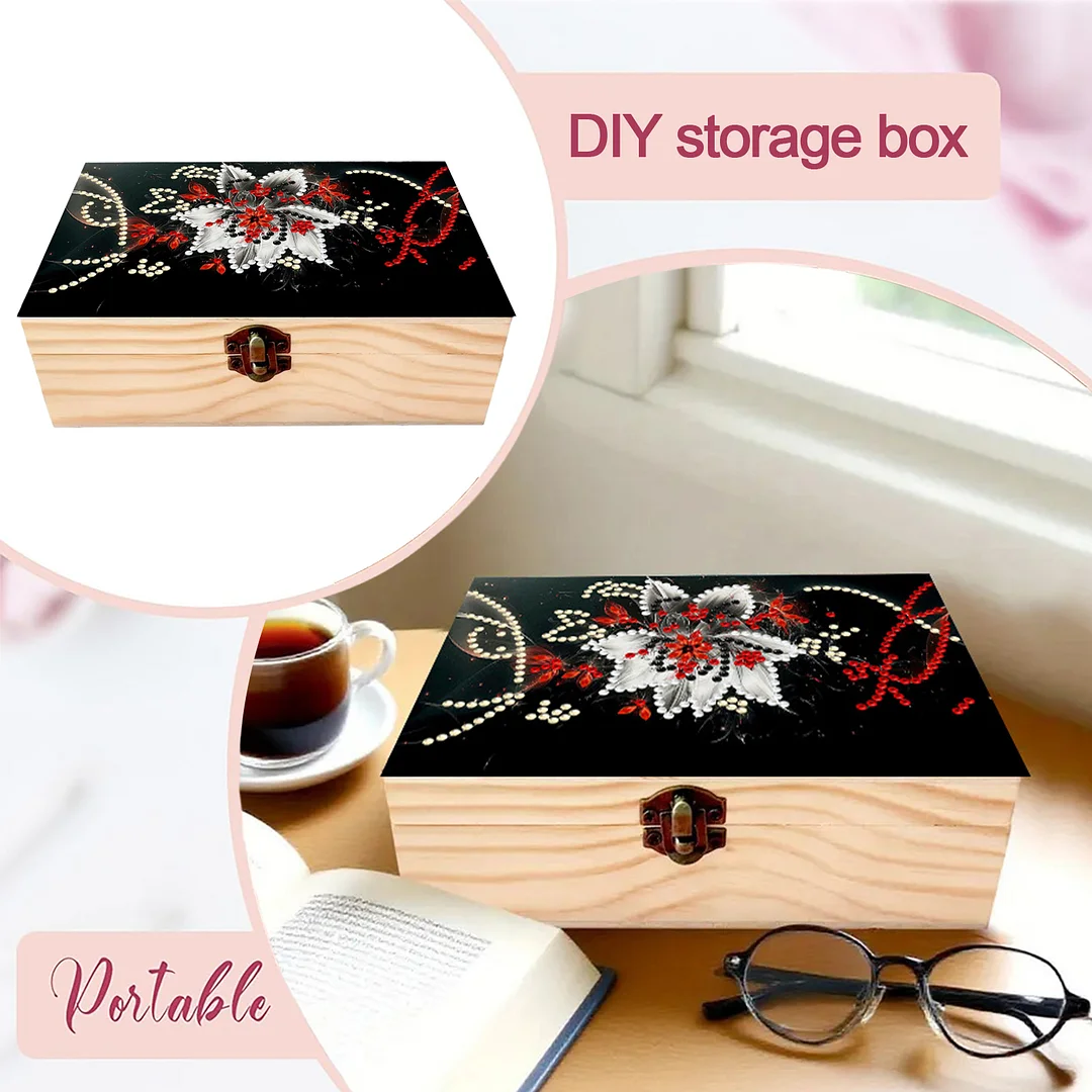 Flower DIY Wooden 5D Diamond Art Diamond Art Storage Box for Adult Desktop Decor