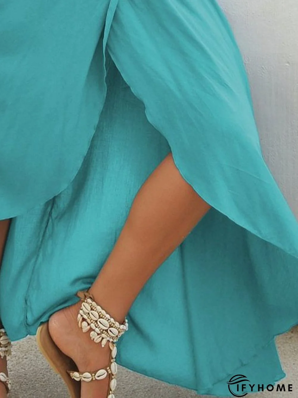 Short Sleeve Plain Cotton-Blend Boho Weaving Dress | IFYHOME